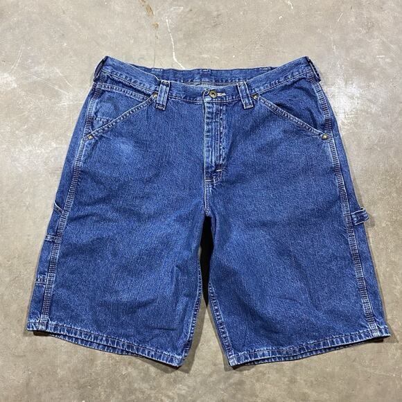 Lee Dungarees Carpenter Denim Shorts Blue 34x11 Made in Mexico Y2K Workwear - Picture 3 of 8